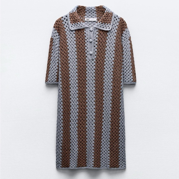 Zara Crochet Knit Polo Dress Limited Edition - Picture 1 of 3